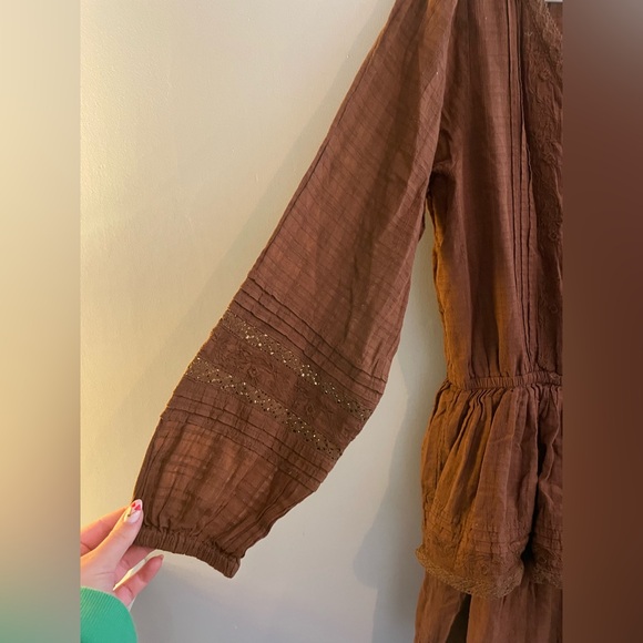 American Eagle Outfitters Chocolate Brown Ruffled Long Sleeve Mini Dress - Picture 3 of 7